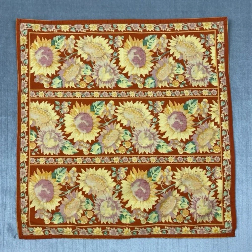 Vtg Handmade Sunflower Cloth Napkin‎ SET of 5 Fall Harvest Autumn 23 x 23